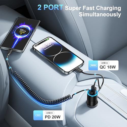 3-Pack USB C Car Charger,38W Fast Car Phone Charger+3.5FT C Coiled Cable - size: 3-Pack