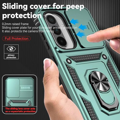 for Samsung Galaxy A36 5G Case with Slide Camera Cover HD Screen Protector [Military Grade 16ft. Drop Tested] Magnetic Ring Holder Kickstand Protective Phone Case for Galaxy A36 5G 2025, Dark Green - color: Dark Green w/ Slide Camera 2nd gen. Military Gra