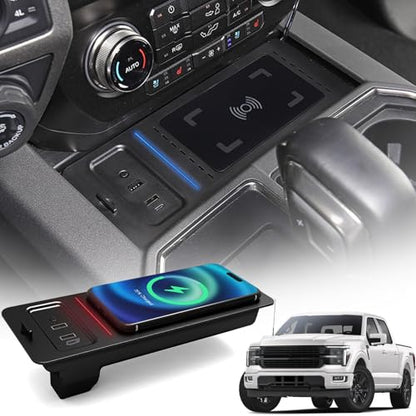 Wireless Charger for Ford F-150 2015-2023, Automotive Center Console Organizer Wireless Charging Pad for Ford F150 Interior Accessories (Doesn't fit F-250/F-350)