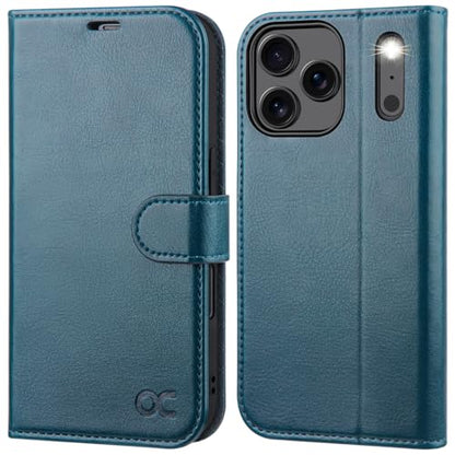 OCASE Compatible with iPhone 17 Pro Wallet Case, PU Leather Flip Folio Case with Card Holders RFID Blocking Kickstand [Shockproof TPU Inner Shell] Phone Cover 6.3 Inch 2025, Peacock Blue - color: Peacock Blue