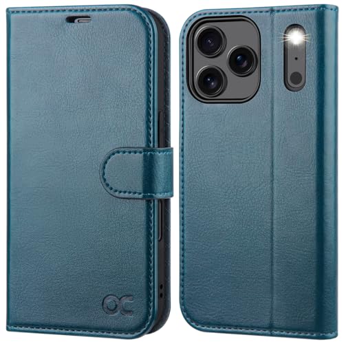 OCASE Compatible with iPhone 17 Pro Wallet Case, PU Leather Flip Folio Case with Card Holders RFID Blocking Kickstand [Shockproof TPU Inner Shell] Phone Cover 6.3 Inch 2025, Peacock Blue - color: Peacock Blue