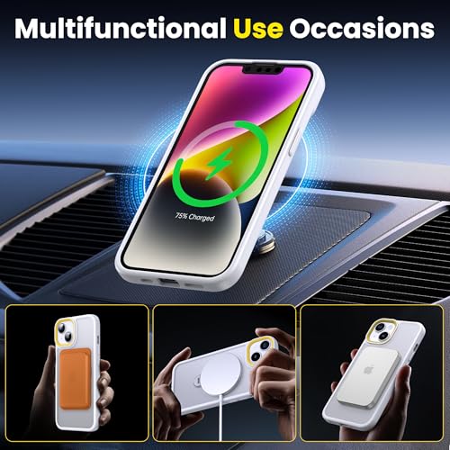 Supdeal Magnetic Stand Case for iPhone 13/14, [360° Rotating Invisible Kickstand] [Compatible with Mag Safe] [Military Grade Protection] Ring Magnet Holder Matte Phone Cover, 6.1'', White - color: White, size: iPhone 13/14