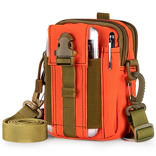 Tactical Molle Phone Pouch Compact Utility Gadget Belt Waist Bag with Shoulder Strap for iPhone 15 Pro Max/14 Pro Max/13 Pro Max/13 Pro/13/12 Pro Max with Slim Case On - color: Orange