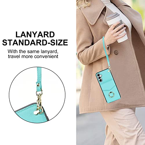 Asuwish Wallet Case for Samsung Galaxy A16 5G/4G Women Men Teal | with Tempered Glass Screen Protector, Ring Holder, RFID Blocking, Card Holder, Wrist Strap, PU Leather, Cover for A 16 - color: Teal