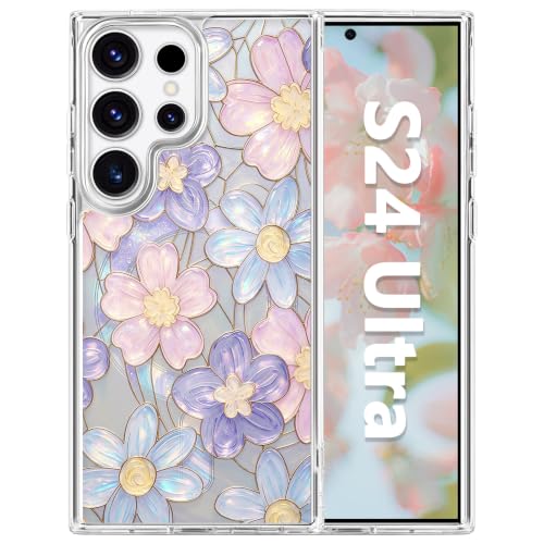 for Samsung Galaxy S24 Ultra Magnetic Case【Compatible with MagSafe】 Aesthetic Oil Painting Stained Glass Flower Design, Slim Fit Hard PC Back Shockproof Clear Phone Cover, Colorful Flower - color: Colorful Flower, size: Galaxy S24 Ultra