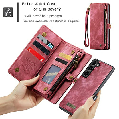 Compatible with Samsung Galaxy S23 Wallet Case,Zipper Folio Leather Case Wallet with Card Holder Strap Wristlet Detachable Magnetic Protective Back Case for Galaxy S23 5G 6.1 Inch(Red) - color: Red, size: S23 5G 6.1 Inch