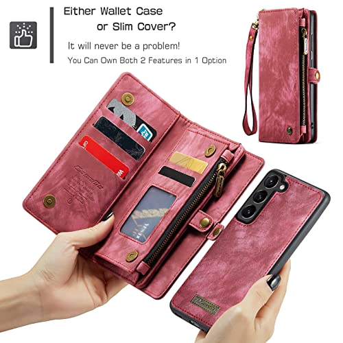 Samsung Galaxy S23+ Plus Wallet Case,Zipper Folio Leather Case Wallet with Card Holder Strap Wristlet Detachable Magnetic Protective Back Case for Samsung Galaxy S23+ Plus 5G 6.6 Inch(Red) - color: Red, size: S23+ Plus 5G 6.6 Inch