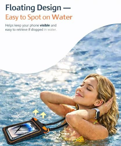 2 Pack Floating Phone Pouch with Dual Compartments, IPX8 Rated Waterproof Case for Rain, Beach, Boating & Kayaking, Clear Touch Screen, Fits Phones Up to 8.5”(Black-Black)