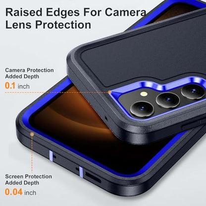 for Samsung Galaxy S23 FE Case with Kickstand Case 3-Layer Military Grade Protective Case Cover Silicone Heavy Duty Rugged Shockproof for Galaxy S23 FE Phone Case (Navy+Blue) - color: Navy+Blue
