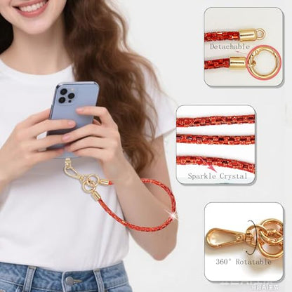 Crystal Phone Lanyard Crossbody Adjustable Rhinestone Anti-Theft Phone Strap Crossbody Cell Phone Neck Strap for Women - color: Red