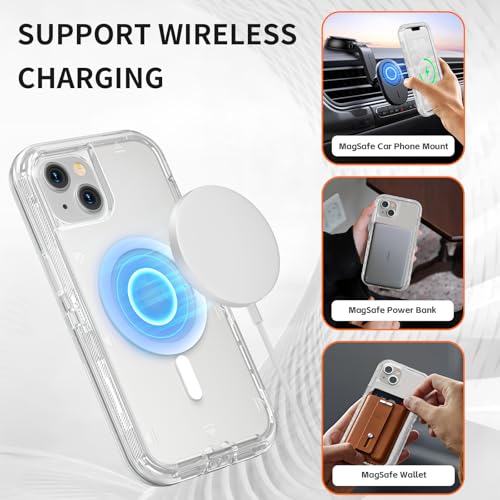 Follaroma for iPhone 14 Case, Magnetic Phone Cover, Clear, 6.1" | Compatible with MagSafe, Heavy Duty Shockproof Protection, Military-Grade Anti-Drop, Dual Layer Transparent Protective Case - color: Clear, size: iPhone 14 6.1''