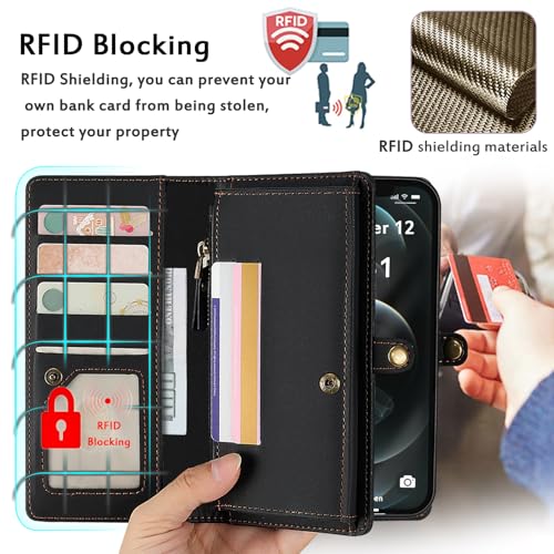 for Wallet Case Compatible with iPhone 12 Pro Max,Multi-Function Detachable 2 in 1 Magnetic iPhone 12 Pro Max Case Wallet,Flip Strap Zipper Card Holder Phone Case with Shoulder Straps (Black) - color: Black, size: iPhone 12 pro max