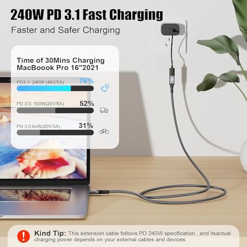 Long USB C 3.2 Cable Gen-2 240W Charging Extension 5m 16.5ft - size: 5 m, style: USB 3.2 Straight