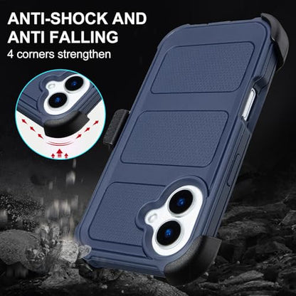 Defender for Phone case iPhone 16 Case with Belt Clip Heavy Duty Black | Military Grade Drop iPhone16 Protective Case, Shockproof Rugged Cover for iPhone 16 Cases Kickstand Blue 6.1 inch - color: Navy Blue