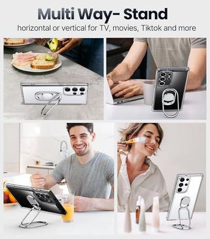 Shields Up for Samsung Galaxy S24 Ultra Case with Stand, Galaxy S24 Ultra Case Clear with Double Ring Holder [Adjustable & Foldable] Shockproof Protective Cover - Clear - color: Clear, size: Galaxy S24 Ultra