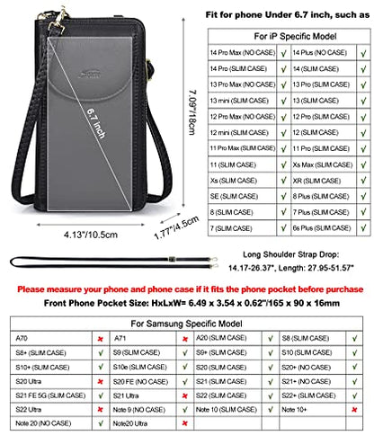 S-ZONE Small Crossbody Bags for Women Phone Purse RFID Blocking Wallet | Card Slots, Vegan Leather, Anti-theft, Multi Pockets, Detachable Adjustable Strap, Travel Eveyday Outing - color: A-black