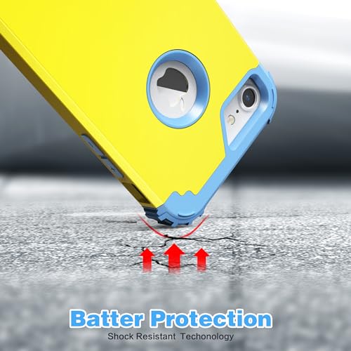 IDweel for iPhone 8 Case with Screen Protector,for iPhone 7 Case, 3 in 1 Shockproof Hybrid Heavy Duty Hard PC Cover Soft Silicone Sturdy Bumper Full Body Sturdy Case,Yellow/Peace Blue Blue - color: Yellow/Peace Blue