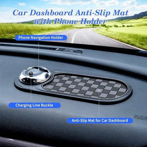 Jiechen Universal Anti-Slip Car Dashboard Mat with 360° Rotating Phone Holder – Multi-Functional Organizer Pad for Phones, Sunglasses, Keys, and Daily Essentials - color: Brown Black