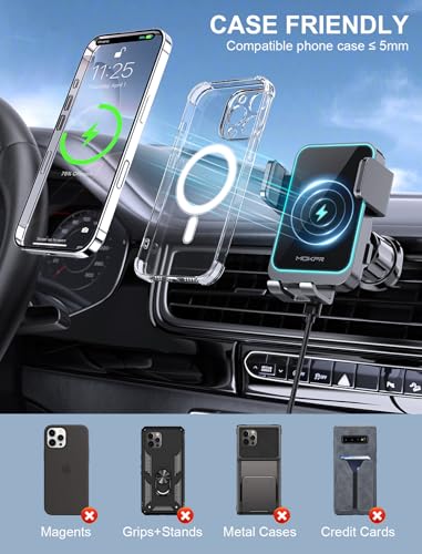 Wireless Car Charger 15W Fast Charging Vent Phone Holder with LED Light - style: AIr Vent