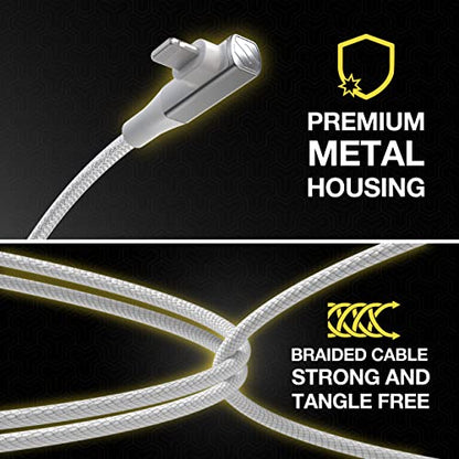 Scosche Ci4BRA6WT-SP Strikeline RA Premium USB-C to Right-Angle MFi Certified Charge & Sync Braided Cable 6-ft. White/Silver - color: White, size: 6 ft, style: Braided Right Angle