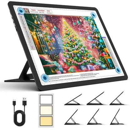 Heanolier Rechargeable A3 Light Board with Stand for Diamond Painting,5100 Lux Magnetic Light Pad with Side Buttons,5000mAH battery,Wireless Light Box for Tracing,LED Light Table for Sketching,Drawing - size: A3 with Stand