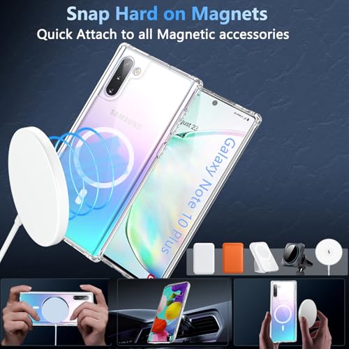 Magnetic Case for Samsung Galaxy Note 10+ Plus Case,Clear | Compatible with Mag-Safe, Military Grade Drop-proof Shockproof Anti-Yellowing Anti-Scratch Protective Transparent Cover - color: Note 10 Plus-Clear, size: Galaxy Note 10 Plus