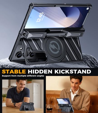 Magnetic Case for Samsung z-Fold-6: [Magsafe Compatible][Rugged Kickstand][S Pen Holder] Shockproof Armor Cover with Hinge Protection | for Business - color: Jet Black