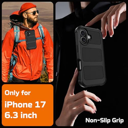 for iPhone 17 Case with Belt Clip Holster & Kickstand,Military Grade Anti-Drop Shockproof Heavy Duty Rugged Cover,w/2X Screen Protectors Tri-layer Defender Bumper Protective Cases for Apple 17 (Black) - color: Black