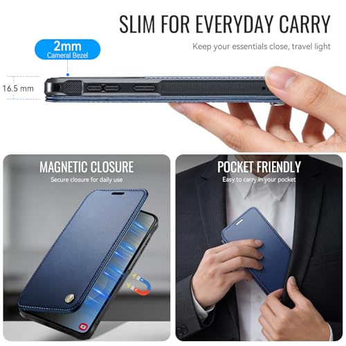 for Galaxy S24 Plus Slim Wallet Case Wireless Charging, Deep Blue - color: Deep Blue, size: Samsung Galaxy S24 Plus