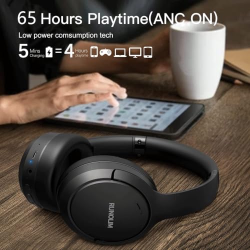RUNOLIM Active Noise Cancelling Headphones, Wireless Bluetooth Over Ear - color: Black