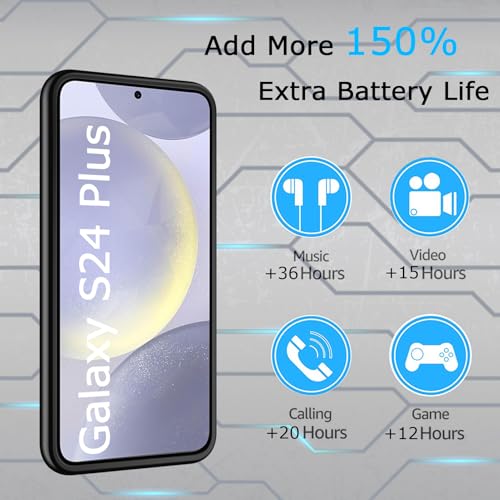 Battery Case for Galaxy S24 Plus,Upgraded 12000mAh Rechargeable Portable Extended Battery Pack Supported Qi Wireless Charging Case Compatible with Galaxy S24 Plus(6.7 inches) Charging Case-Black - size: Galaxy S24 Plus