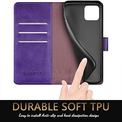 SUANPOT for iPhone 13（Non 13Pro） 6.1 inch 5G with RFID Blocking Wallet case Credit Card Holder,Flip Book PU Leather Phone case Shockproof Cover Cellphone Women Men for Apple 13 case Wallet Purple - color: Purple