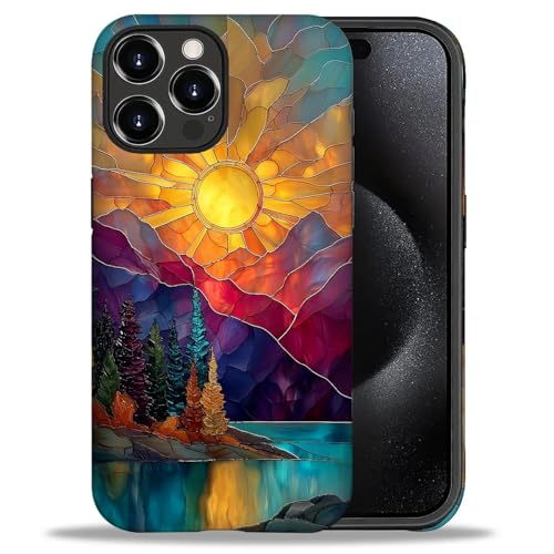 DAIZAG Case for iPhone 16 Pro Max,Mountain Range Sunrise Stained Glass Full-Body Design Hybrid Dual Protection Soft TPU Hard PC Shockproof Scratch-Resistant Protective Cover Phone Case for Men Women - color: Mountain Range Sunrise Stained Glass, size: iPh
