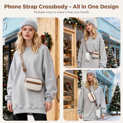 Tiostep Clip and Go Strap for Phone with Wallet Crossbody Phone Lanyard Adjustable and Anti-Theft Leather Purse with RFID Zipper Pouch for Travel Daily Life. Medium White-Brown - color: White Brown