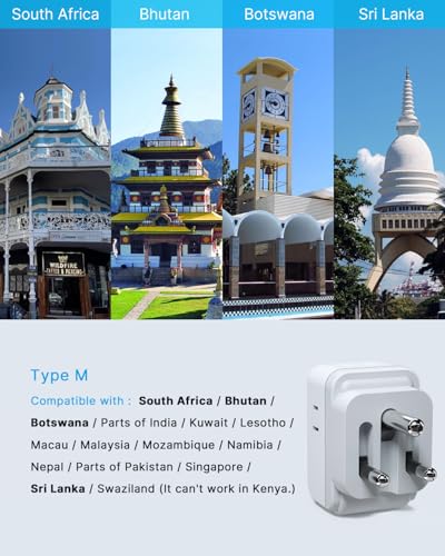 VINTAR Type M Adapter for South Africa, 2 Pack Foldable Plug with 4AC 3 USB - style: Type M - South Africa