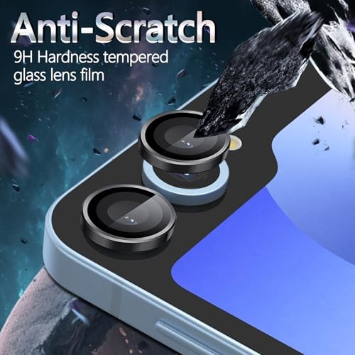 1 Pack Camera Lens Frame for Samsung Galaxy Z Flip 6, 9H Glass Screen Protector Anti-Scratch, Tempered Glass Metal Individual Camera Cover Accessories for Samsung Galaxy Z Flip 6, Black - size: for Galaxy Z Flip 6