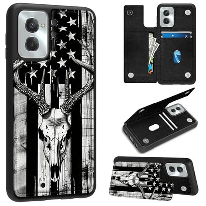for Motorola Moto G Power 5G 2024 6.7" Wallet Case with Credit Card Holder, Shockproof Protective Kickstand Credit Card Slot Holder Flip Soft PU Leather Cover, Flag Deer - color: Flag Deer