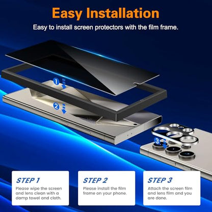 [2+2] Samsung Galaxy S24 Ultra Privacy Screen Protector and Camera Lens Protector, [28°Anti-Spy] [Installation Tool] [Fingerprint Unlock] Black Tempered Glass Film Bubble Free Case Friendly for S24U - size: S24 Ultra