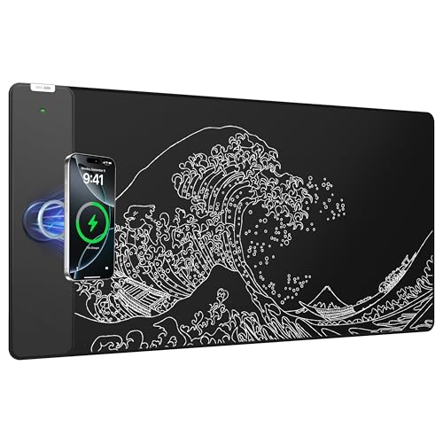 Magnetic Wireless Charging Mouse Pad, 31.5"x15.8" Large Desk Mat - color: Black-31.5"x15.8"-Mag-Sea