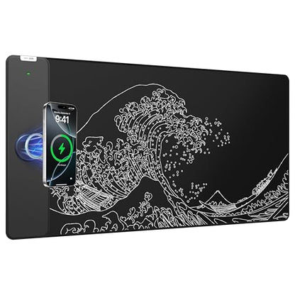 Magnetic Wireless Charging Mouse Pad, 31.5"x15.8" Large Desk Mat - color: Black-31.5"x15.8"-Mag-Sea