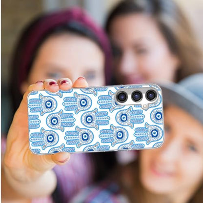 for Samsung Galaxy S24 FE Case for Girl Women, Full Protective Shockproof Slim Soft TPU Clear Phone Cover Cases for Galaxy S24 FE,Cool Magic Blue Golden White Turkey Evil Eye Hamsa Eye - color: Blue Golden White Evil Eye Hamsa Eye