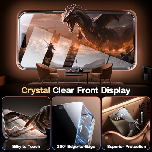 EGV 2 Pack Compatible for iPhone 15 Pro Privacy Screen Protector [6.7 Inch], 9H+ Military Grade Shatterproof Tempered Glass, Dust-Free Alignment Frame, Easy to Install for Beginners, Bubble-Free - size: iPhone 15 Pro
