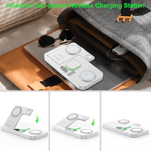Dual Phone Foldable Wireless Charging Station for Apple, Couple&Family Use - color: White