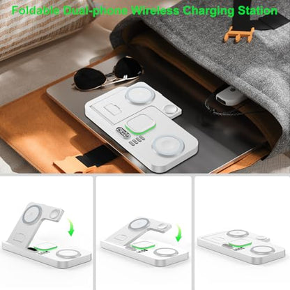 Dual Phone Foldable Wireless Charging Station for Apple, Couple&Family Use - color: White