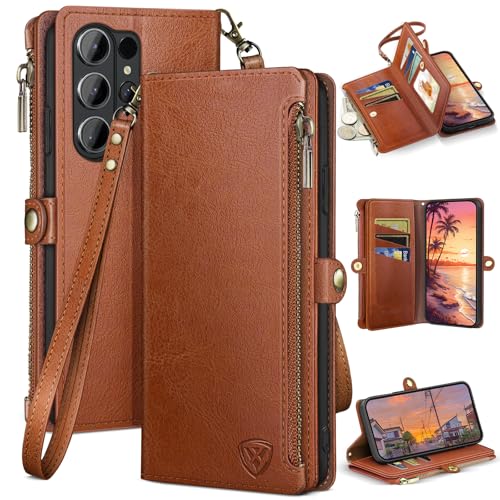 XcaseBar Compatible with ‌Samsung Galaxy S26 Ultra Wallet case with Zipper Credit Card Holder【RFID Blocking】,Flip Folio Book PU Phone case Shockproof Cover Women Men for S26 Ultra case Light Brown - color: Light Brown, size: Samsung Galaxy S26 Ultra