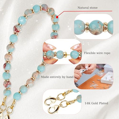 Marble Beaded Phone Wrist Strap for Women, Detachable Design - color: Green Peacock Agate