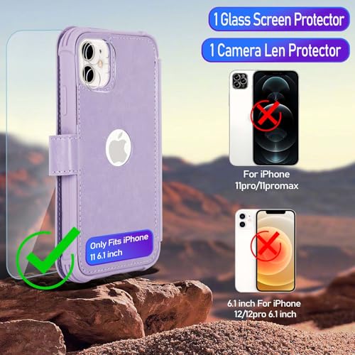 VANAVAGY Wallet Case for iPhone 11 6.1 inch, Clove Purple | 12ft Drop-proof Cover for Women Men, Silm PU Leather, RFID Blocking Card Holder, Wrist Strap, Screen Protector - color: Clove Purple