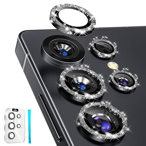 imluckies for Samsung Galaxy S25 Ultra Camera Lens Protector Bling, AR+AF Tempered Glass, 9H Anti-Scratch Metal Individual Lens Cover, HD Clear Camera Accessories - Glitter Titanium Black - color: Bling Black