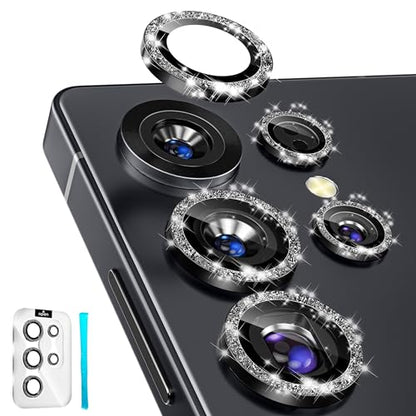 imluckies for Samsung Galaxy S25 Ultra Camera Lens Protector Bling, AR+AF Tempered Glass, 9H Anti-Scratch Metal Individual Lens Cover, HD Clear Camera Accessories - Glitter Titanium Black - color: Bling Black