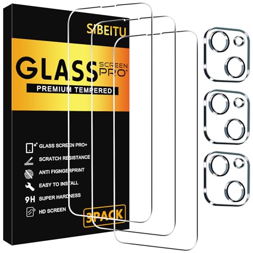 SIBEITU 3+3 Pack Screen Protector for iPhone 13 6.1 Inch Tempered Glass | 3 Pack Screen + 3 Pack Camera Lens Protector, HD Clear 9H Hardness, Scratch Resistant, Sensor Protection, Case Friendly - size: iPhone 13 6.1"